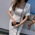 Square-neck Contrast-trim Coatdress