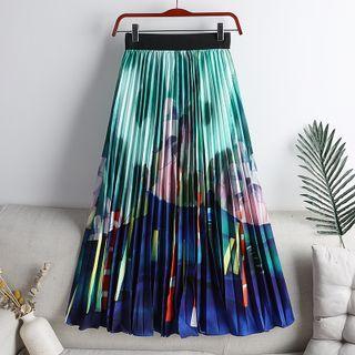 High-waist Print Pleated A-line Midi Skirt