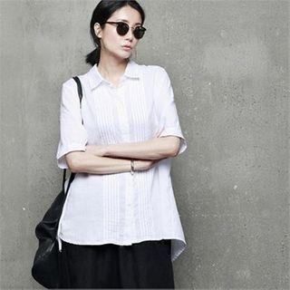 Puff-sleeve Pintuck-front Blouse