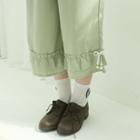 Frill-hem Wide-leg Pants Green - One Size