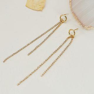 Rhinestone Fringed Earring 1 Pair - 925 Silver Needle - Gold - One Size