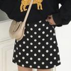 Leopard Print Sweatshirt / Polka Dot A-line Mini Skirt