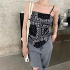 Short-sleeve Plain T-shirt / Paisley Print Top