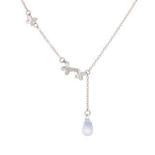 Faux Crystal Droplet Butterfly Pendant Alloy Necklace Silver - One Size