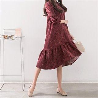Ruffle-hem Patterned Corduroy Midi Dress