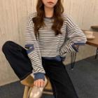 Elbow-cutout Striped Sweatshirt