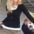 Ribbon Ruffle Trim Long Sleeve Top