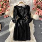 Bell Sleeve Rhinestone Lace Dress