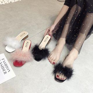 Block Heel Furry Sandals