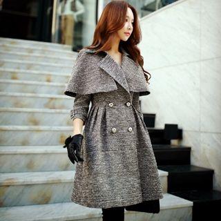 3/4-sleeve Notched-lapel Double-breasted Coat