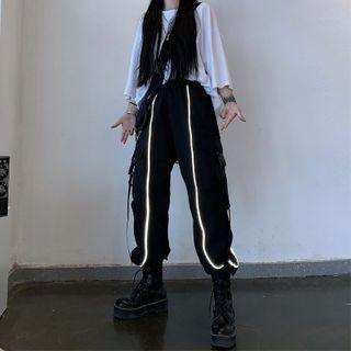 Reflective Piping Trim Buckled Cargo Pants