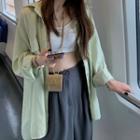 Long-sleeve Plain Loose Fit Shirt Light Green - One Size