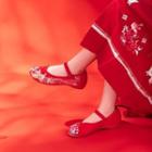 Embroidered Frog-buttoned Mary Jane Shoes