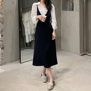 Long-sleeve Shirt / Midi A-line Overall Dress