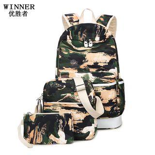 Set: Camo Backpack + Crossbody Bag + Pouch