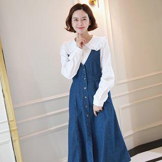 Sleeveless Button-front Denim Dress Blue - One Size