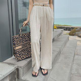 Belted Wide-leg Pinstripe Pants