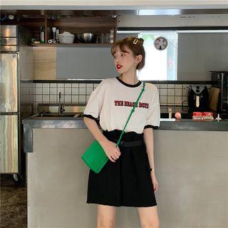 Mock Two-piece Lettering Short-sleeve A-line Dress