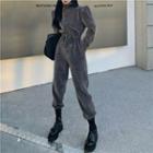 Half-zipper Drawstring-waist Jumpsuit