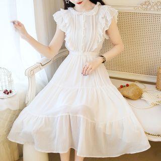 Sleeveless Ruffled Chiffon A-line Midi Dress