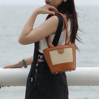 Straw Panel Bucket Bag