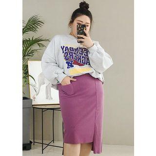 Plus Size - Printed Loose-fit Sweatshirt