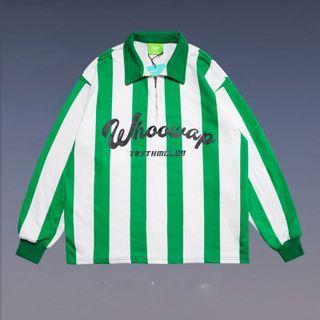 Lettering Print Striped Polo Sweatshirt