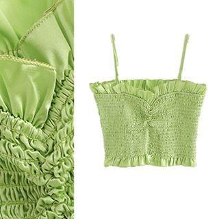Plain Smocked Cropped Camisole Top
