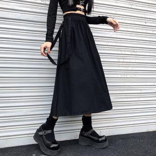Plain Strappy Midi A-line Skirt