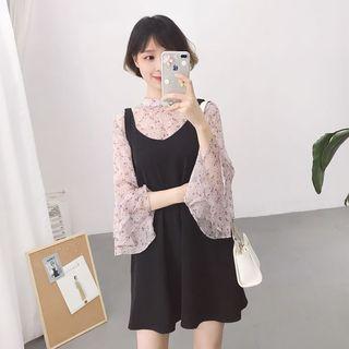 Set: Floral Chiffon Top + Jumper Dress