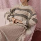 Drop-shoulder Stripe Sweater Beige - One Size