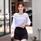 Embroidered Sailor-collar 3/4-sleeve Top