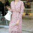 Wrap-front Floral Print Midi Dress Pink - One Size