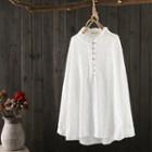 Ruffled Stand-collar Long-sleeve Shirt White - One Size