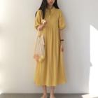Short-sleeve Collared Midi Dress Yellow - One Size
