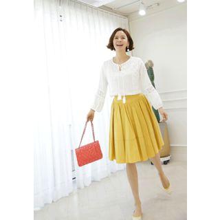 Colored Band-waist A-line Skirt
