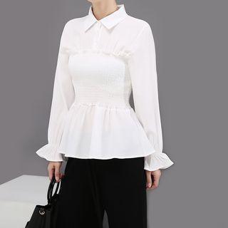Collared Long-sleeve Peplum Top