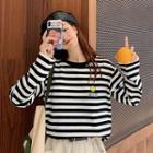 Embroidered Striped Long-sleeve T-shirt Stripe - One Size