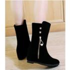 Faux Suede Star & Bead Hidden Wedge Mid-calf Boots