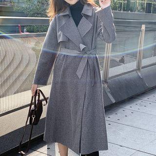 Tie Waist Midi Coat Gray - One Size