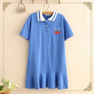 Strawberry Embroidered Short-sleeve Polo Shirt Dress