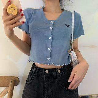 Embroidered Cropped Knit Cardigan