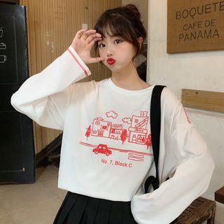 Long-sleeve Printed Stitched T-shirt