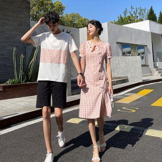 Couple Matching Short-sleeve T-shirt / Shorts / Plaid Dress / Set