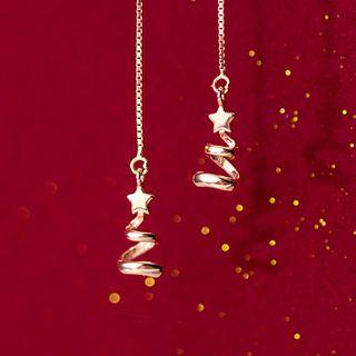925 Sterling Silver Star Dangle Earring 1 Pair - S925 Sterling Silver - Threader Earrings - Christmas Tree - Silver - One Size