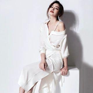 Cut-out Asymmetrical Midi Shirtdress