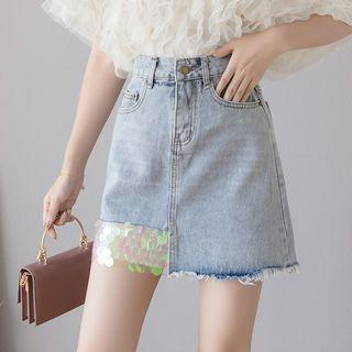 Sequined Mini Denim Skirt