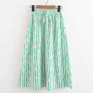 Watermelon Print A-line Midi Skirt