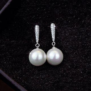Faux Pearl Dangle Earring 1 Pair - S925 Silver Stud - White Gold - One Size