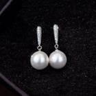Faux Pearl Dangle Earring 1 Pair - S925 Silver Stud - White Gold - One Size